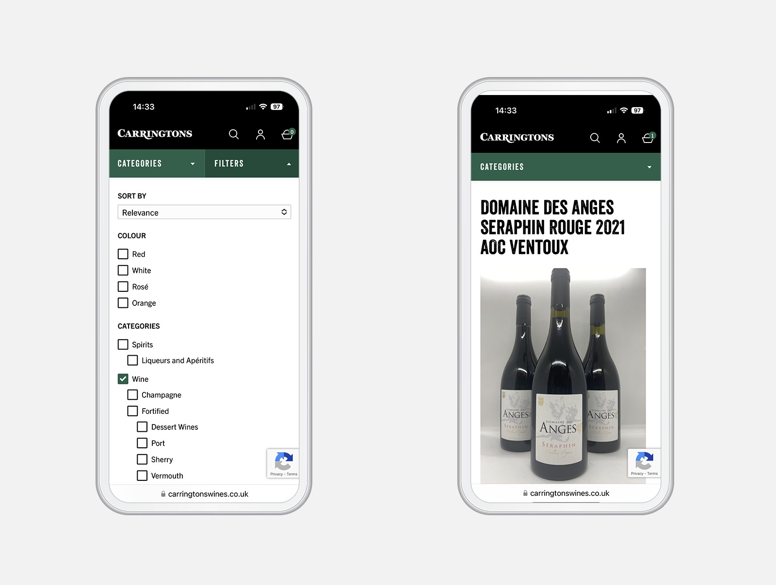 Carringtons Wines — Carringtons iPhone 2