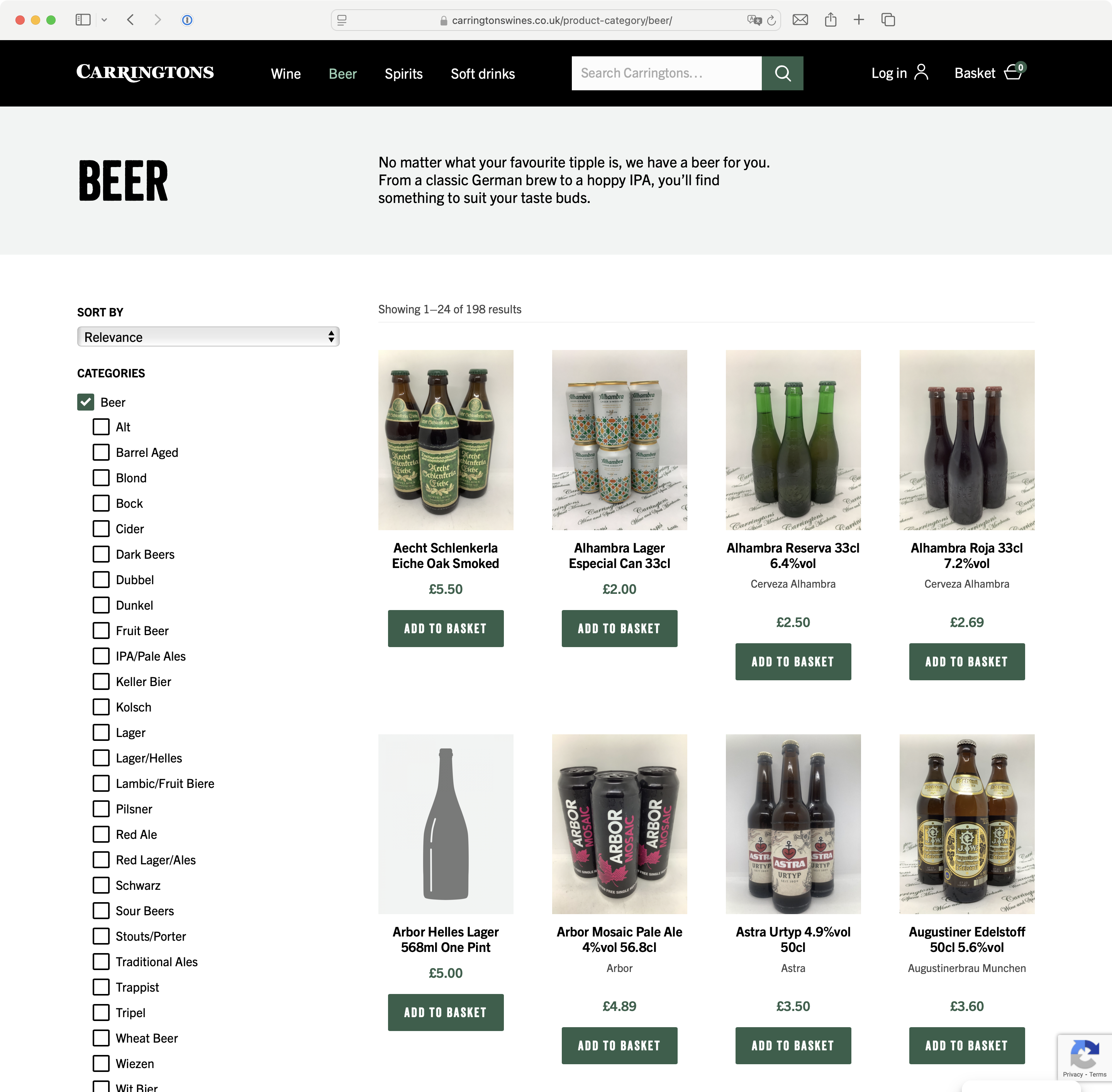 Carringtons Wines — carringtons wines beer page