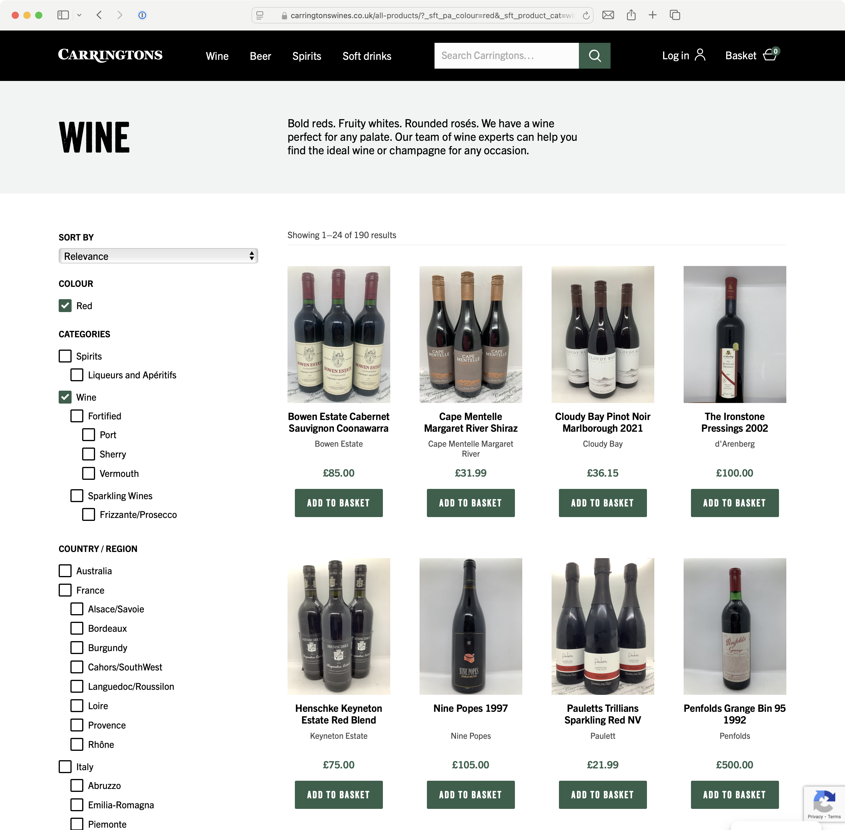 Carringtons Wines — carringtons wines page